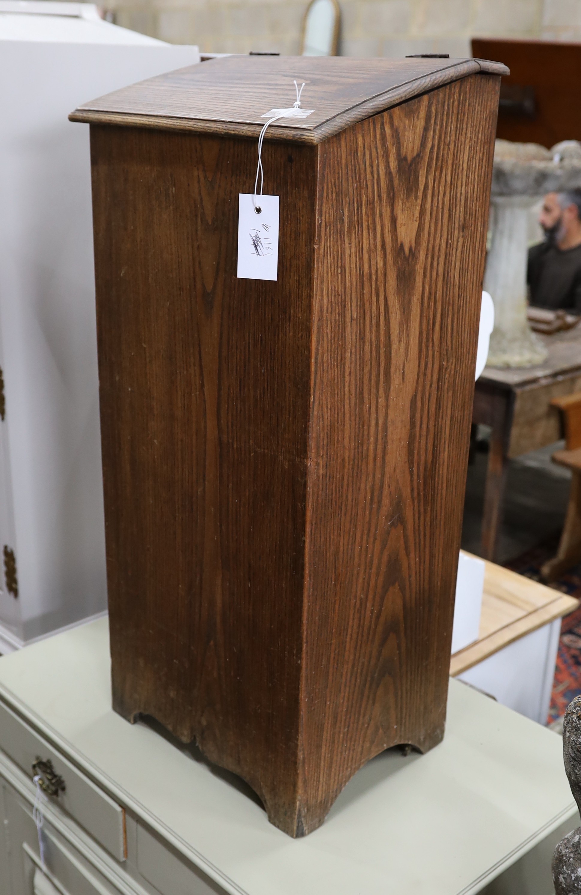 A French oak baguette box, width 34cm, depth 26cm, height 76cm